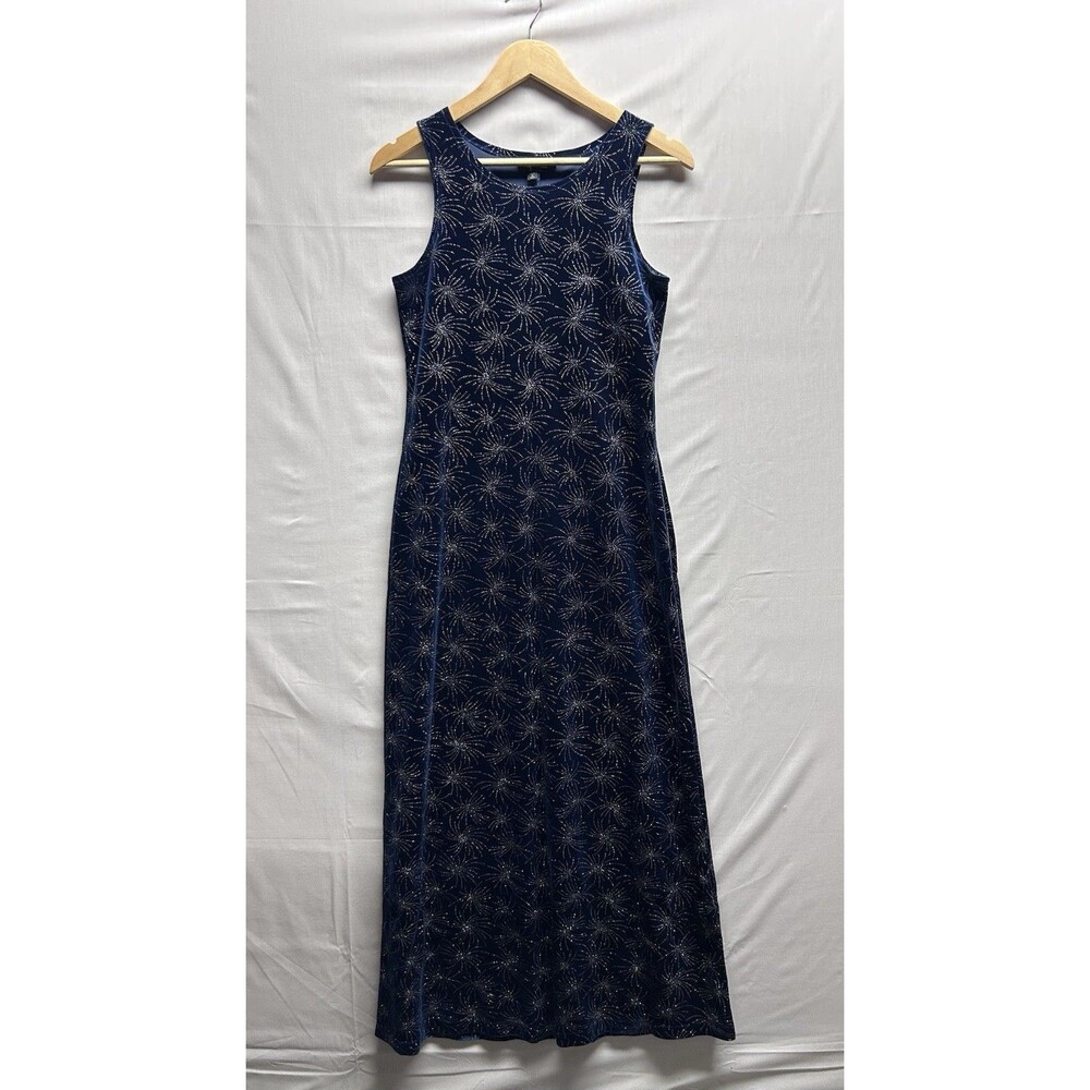 My Michelle Juniors Medium Vintage Navy Blue Velvet Sparkle Maxi Dress 90s Y2K